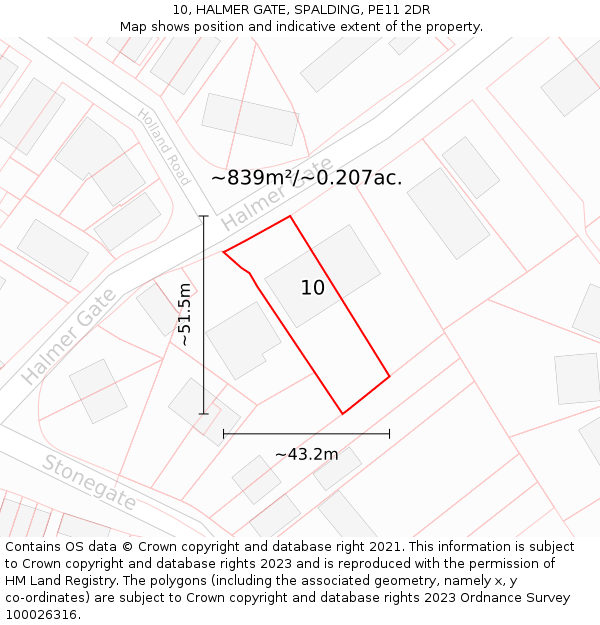 10, HALMER GATE, SPALDING, PE11 2DR: Plot and title map