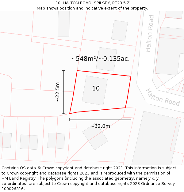 10, HALTON ROAD, SPILSBY, PE23 5JZ: Plot and title map