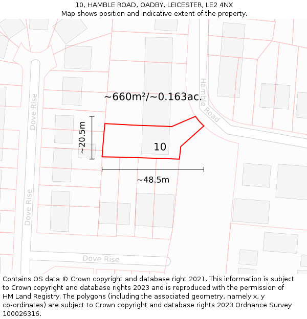 10, HAMBLE ROAD, OADBY, LEICESTER, LE2 4NX: Plot and title map