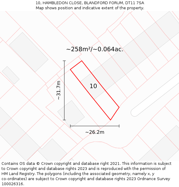 10, HAMBLEDON CLOSE, BLANDFORD FORUM, DT11 7SA: Plot and title map