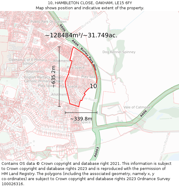 10, HAMBLETON CLOSE, OAKHAM, LE15 6FY: Plot and title map