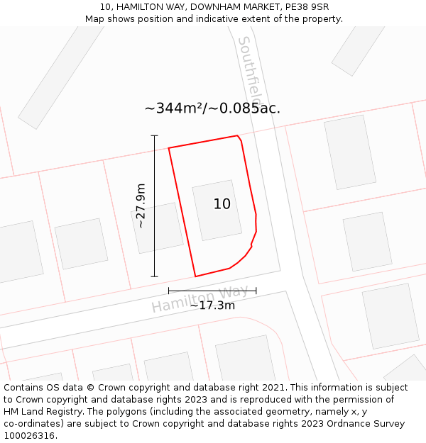 10, HAMILTON WAY, DOWNHAM MARKET, PE38 9SR: Plot and title map