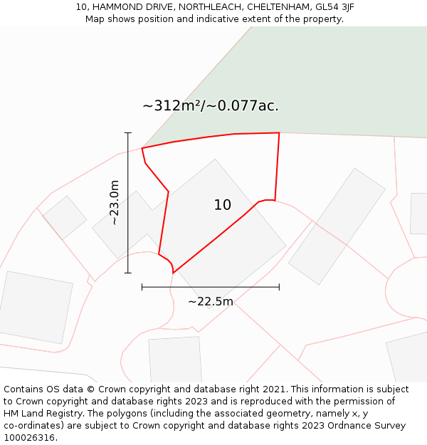 10, HAMMOND DRIVE, NORTHLEACH, CHELTENHAM, GL54 3JF: Plot and title map