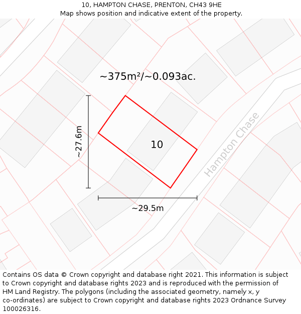 10, HAMPTON CHASE, PRENTON, CH43 9HE: Plot and title map