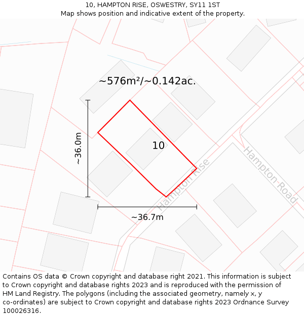 10, HAMPTON RISE, OSWESTRY, SY11 1ST: Plot and title map