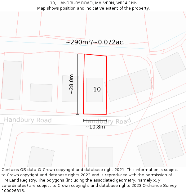 10, HANDBURY ROAD, MALVERN, WR14 1NN: Plot and title map