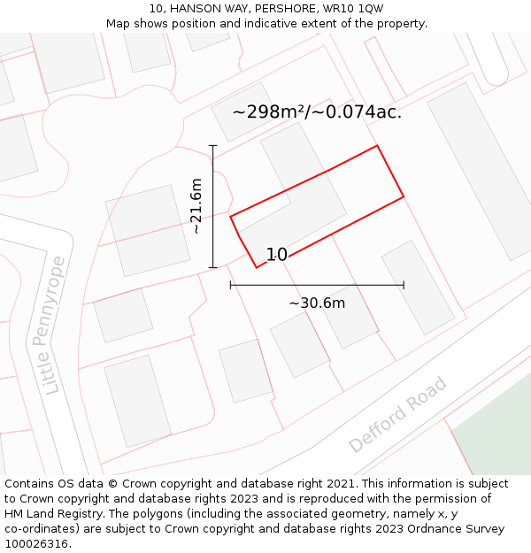10, HANSON WAY, PERSHORE, WR10 1QW: Plot and title map