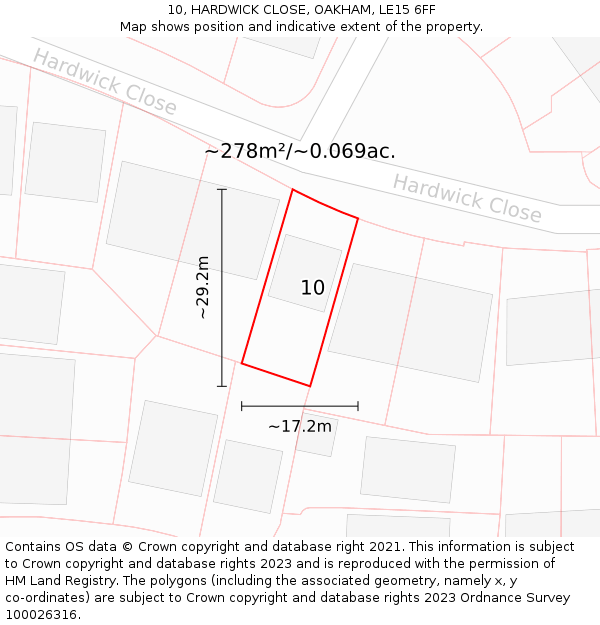 10, HARDWICK CLOSE, OAKHAM, LE15 6FF: Plot and title map