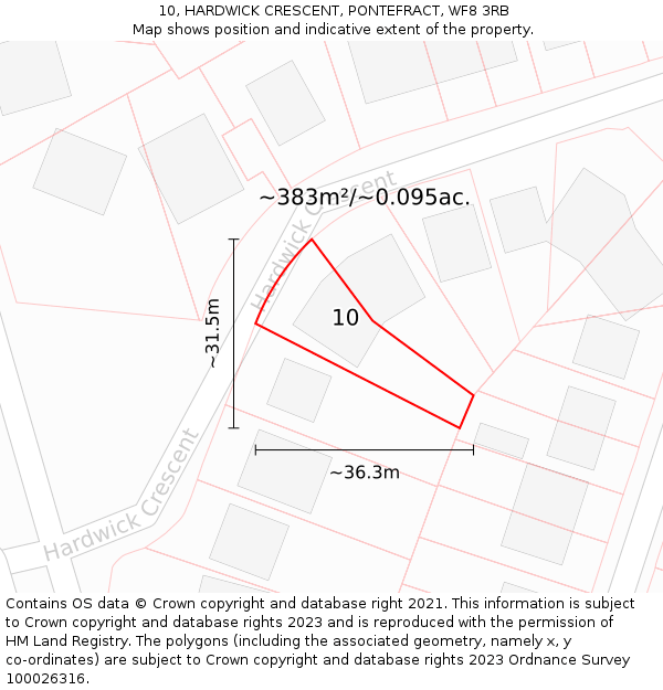 10, HARDWICK CRESCENT, PONTEFRACT, WF8 3RB: Plot and title map