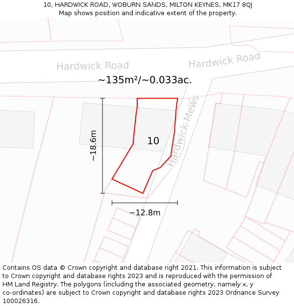 10, HARDWICK ROAD, WOBURN SANDS, MILTON KEYNES, MK17 8QJ: Plot and title map