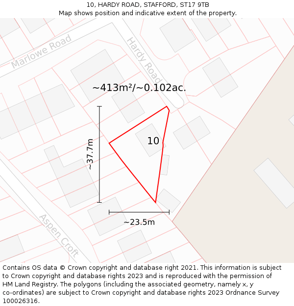10, HARDY ROAD, STAFFORD, ST17 9TB: Plot and title map