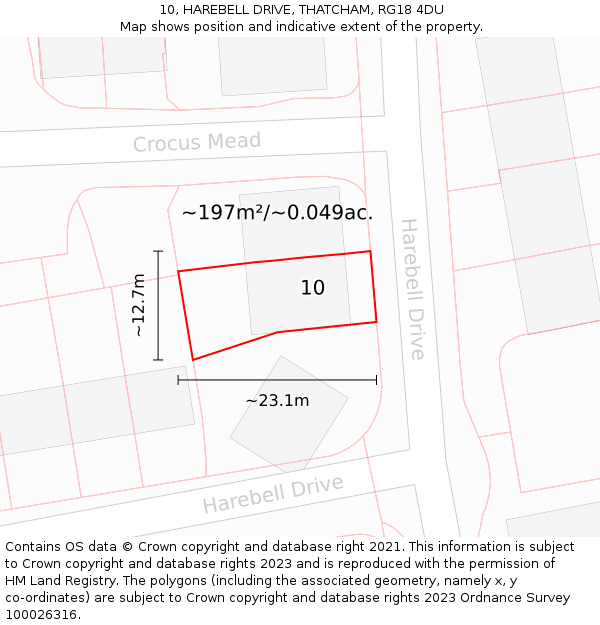 10, HAREBELL DRIVE, THATCHAM, RG18 4DU: Plot and title map