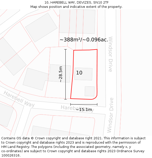10, HAREBELL WAY, DEVIZES, SN10 2TF: Plot and title map