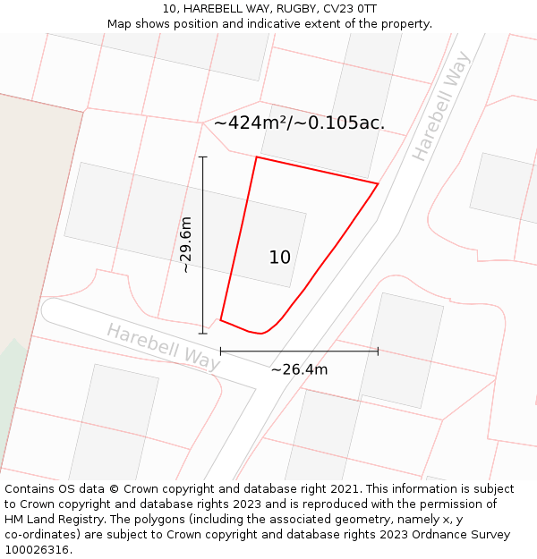 10, HAREBELL WAY, RUGBY, CV23 0TT: Plot and title map