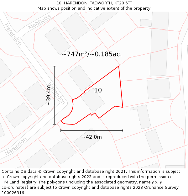 10, HARENDON, TADWORTH, KT20 5TT: Plot and title map