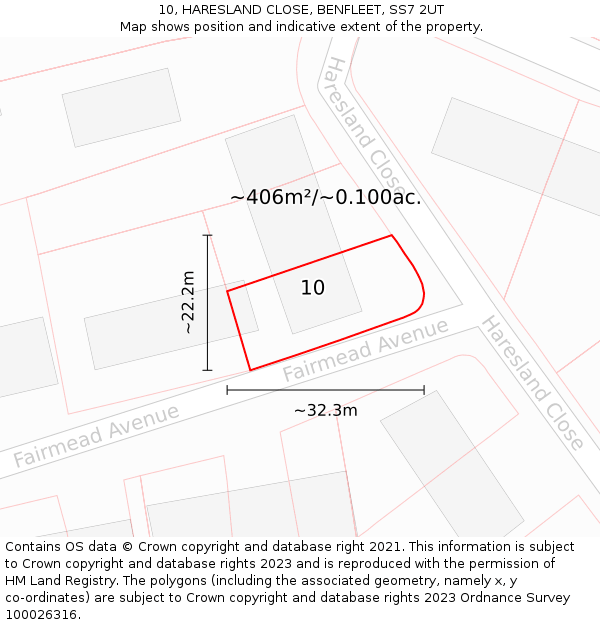 10, HARESLAND CLOSE, BENFLEET, SS7 2UT: Plot and title map