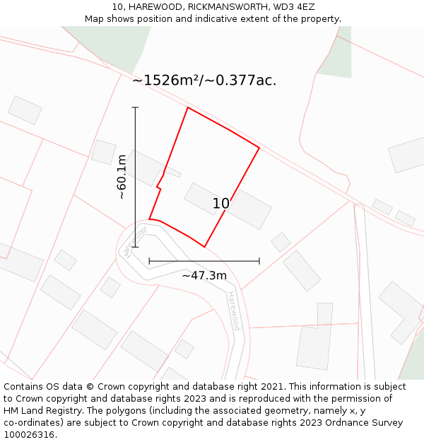 10, HAREWOOD, RICKMANSWORTH, WD3 4EZ: Plot and title map
