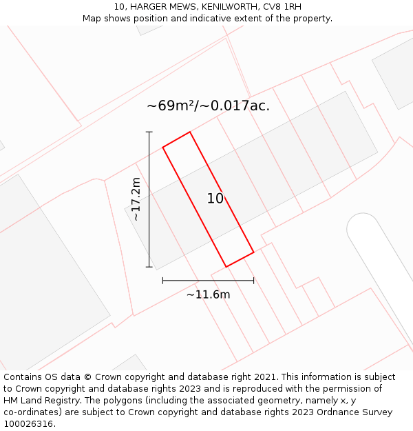 10, HARGER MEWS, KENILWORTH, CV8 1RH: Plot and title map