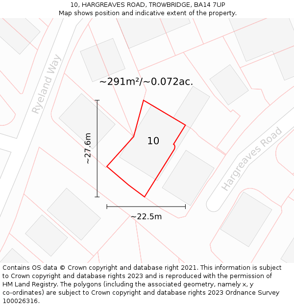 10, HARGREAVES ROAD, TROWBRIDGE, BA14 7UP: Plot and title map