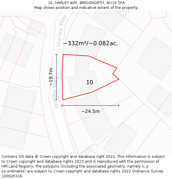 10, HARLEY WAY, BRIDGNORTH, WV16 5PA: Plot and title map