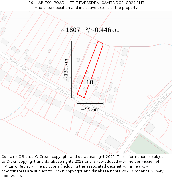 10, HARLTON ROAD, LITTLE EVERSDEN, CAMBRIDGE, CB23 1HB: Plot and title map