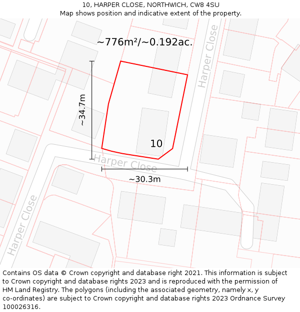 10, HARPER CLOSE, NORTHWICH, CW8 4SU: Plot and title map