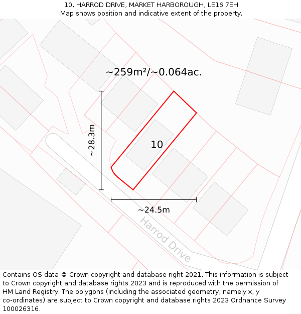 10, HARROD DRIVE, MARKET HARBOROUGH, LE16 7EH: Plot and title map