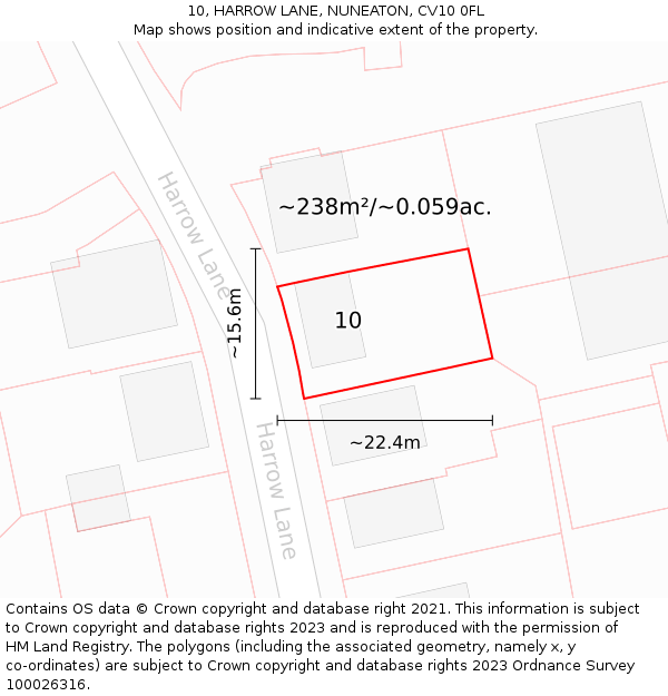 10, HARROW LANE, NUNEATON, CV10 0FL: Plot and title map