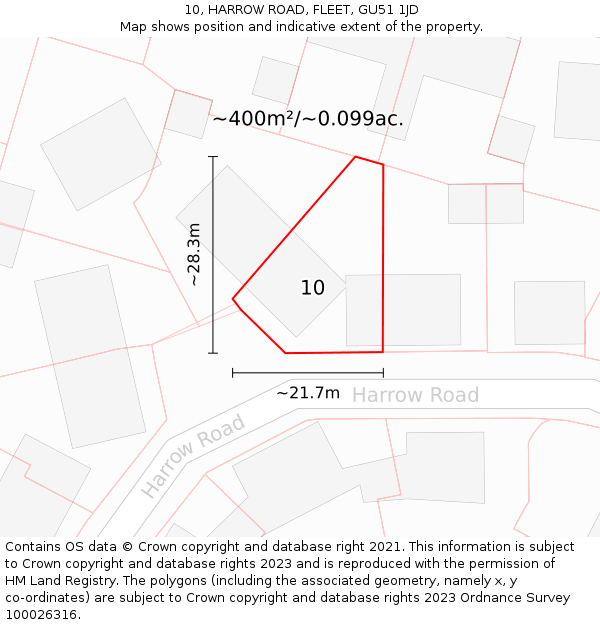 10, HARROW ROAD, FLEET, GU51 1JD: Plot and title map