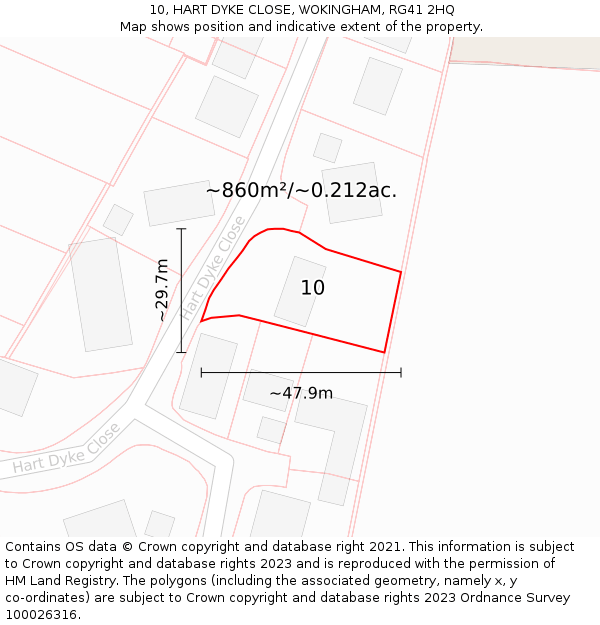 10, HART DYKE CLOSE, WOKINGHAM, RG41 2HQ: Plot and title map