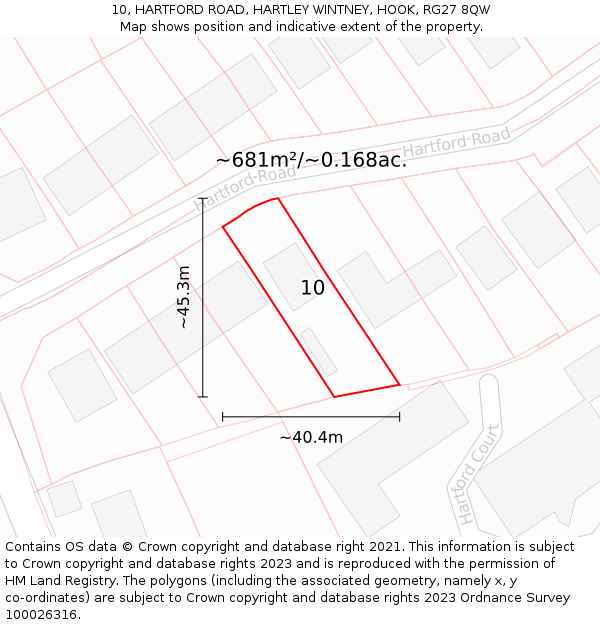 10, HARTFORD ROAD, HARTLEY WINTNEY, HOOK, RG27 8QW: Plot and title map