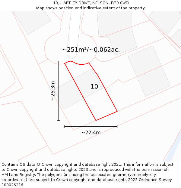 10, HARTLEY DRIVE, NELSON, BB9 0WD: Plot and title map