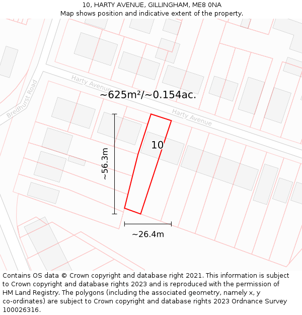 10, HARTY AVENUE, GILLINGHAM, ME8 0NA: Plot and title map