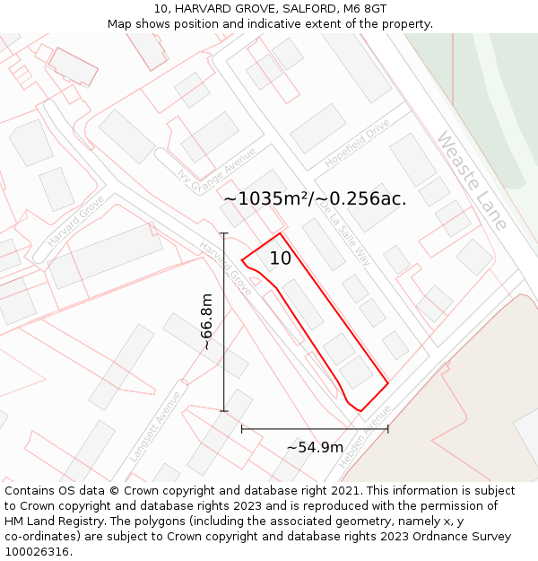 10, HARVARD GROVE, SALFORD, M6 8GT: Plot and title map
