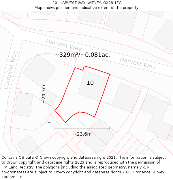 10, HARVEST WAY, WITNEY, OX28 1EG: Plot and title map