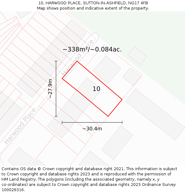 10, HARWOOD PLACE, SUTTON-IN-ASHFIELD, NG17 4FB: Plot and title map