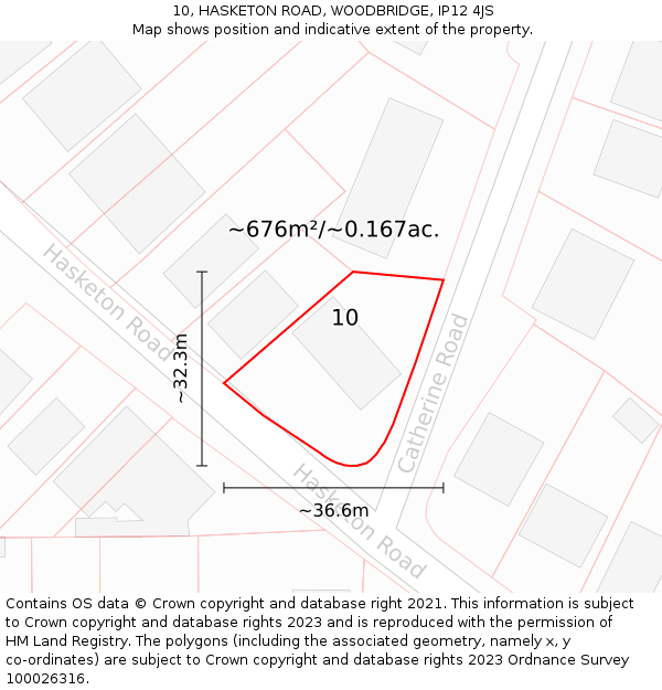 10, HASKETON ROAD, WOODBRIDGE, IP12 4JS: Plot and title map