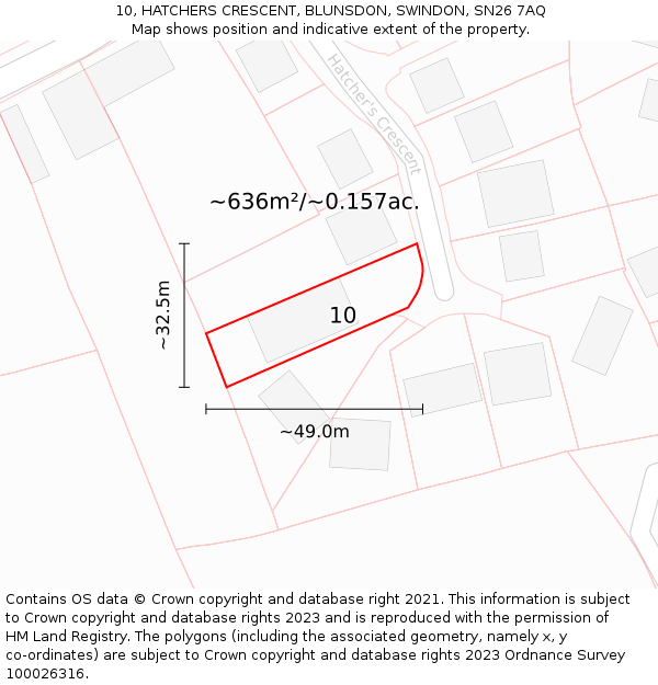 10, HATCHERS CRESCENT, BLUNSDON, SWINDON, SN26 7AQ: Plot and title map