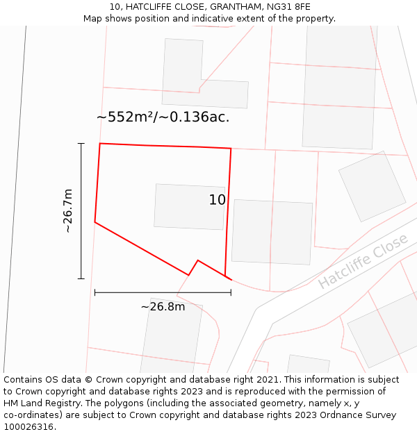 10, HATCLIFFE CLOSE, GRANTHAM, NG31 8FE: Plot and title map