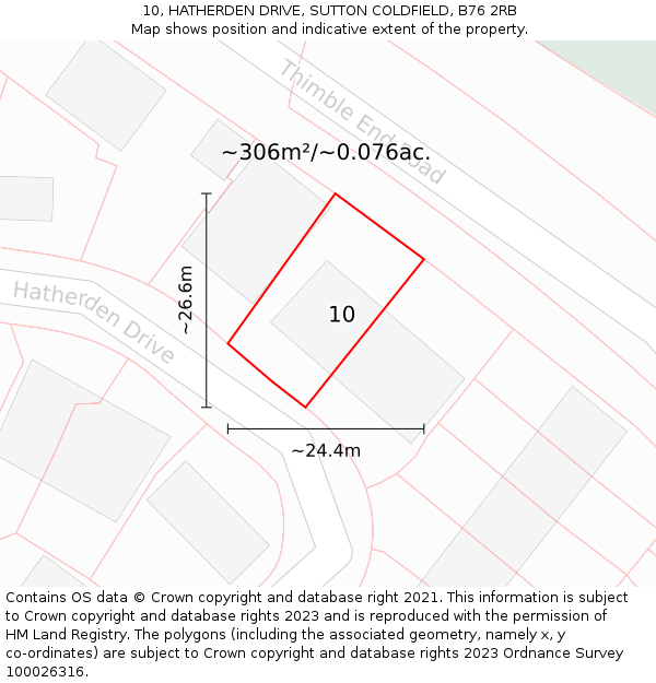 10, HATHERDEN DRIVE, SUTTON COLDFIELD, B76 2RB: Plot and title map