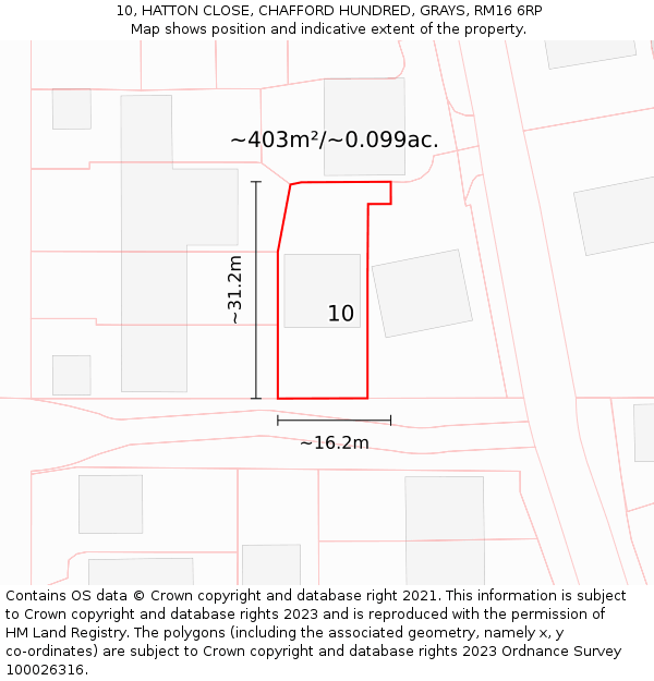 10, HATTON CLOSE, CHAFFORD HUNDRED, GRAYS, RM16 6RP: Plot and title map