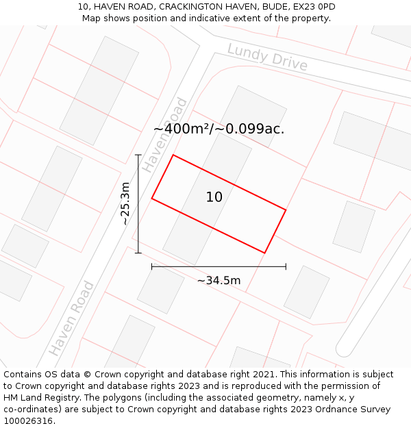 10, HAVEN ROAD, CRACKINGTON HAVEN, BUDE, EX23 0PD: Plot and title map