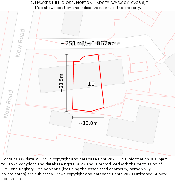 10, HAWKES HILL CLOSE, NORTON LINDSEY, WARWICK, CV35 8JZ: Plot and title map