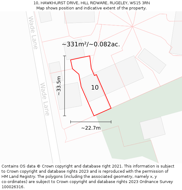 10, HAWKHURST DRIVE, HILL RIDWARE, RUGELEY, WS15 3RN: Plot and title map