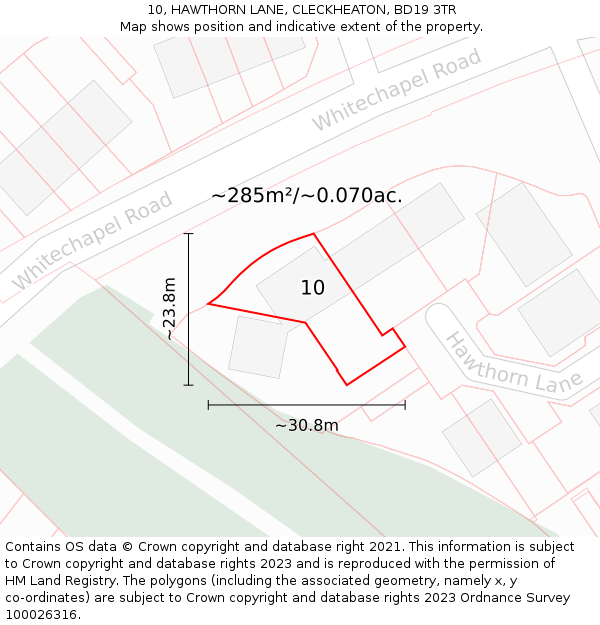 10, HAWTHORN LANE, CLECKHEATON, BD19 3TR: Plot and title map