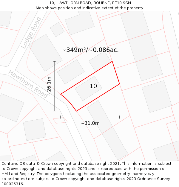 10, HAWTHORN ROAD, BOURNE, PE10 9SN: Plot and title map