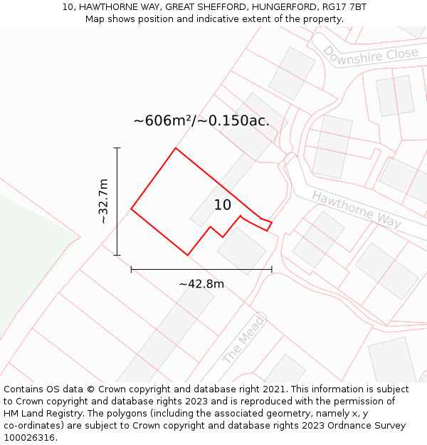 10, HAWTHORNE WAY, GREAT SHEFFORD, HUNGERFORD, RG17 7BT: Plot and title map