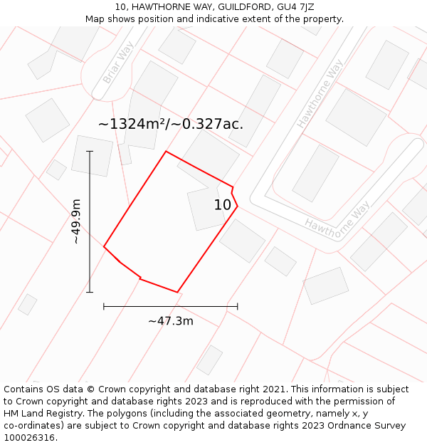 10, HAWTHORNE WAY, GUILDFORD, GU4 7JZ: Plot and title map