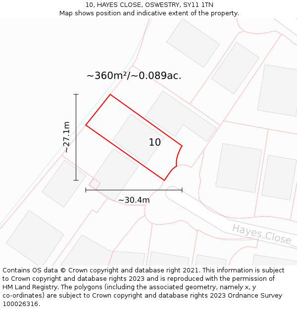 10, HAYES CLOSE, OSWESTRY, SY11 1TN: Plot and title map