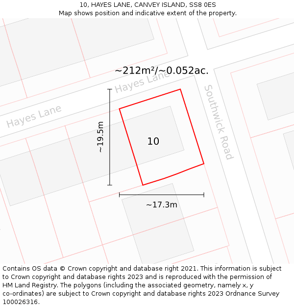 10, HAYES LANE, CANVEY ISLAND, SS8 0ES: Plot and title map
